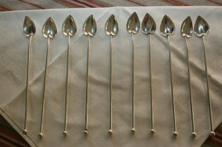Ten Vintage Raimond Sterling Silver Heart Shaped Iced Tea Spoons