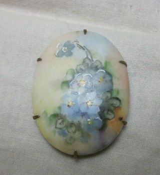 Lovely Antique Victorian/edwardian Hand - Painted Porcelain Blue Flower Brooch Pin