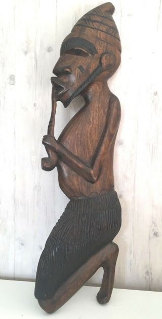 2 Feet Vintage Large Hand Carved Solid Wood African Sculpture Wall Decoration