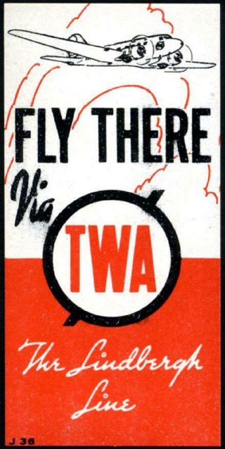 Twa Airline The Lindbergh Line Great Old Poster Stamp / Luggage Label,  1936