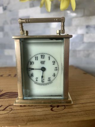 Antique Waterbury Brass Carriage Clock - Porcelain Face - Glass Sides - Parts/repair