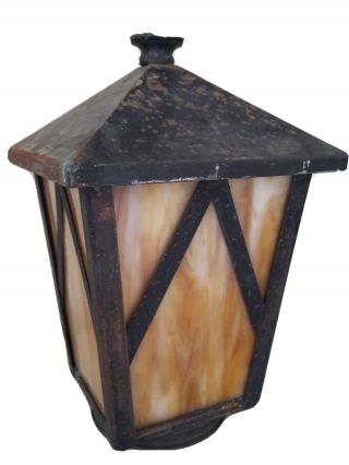 Antique Carmel Slag Glass Arts & Crafts Porch Electric Lamp Shade Fixture Parts
