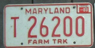 Maryland Vintage Farm Truck 1980 License Plate T 26200