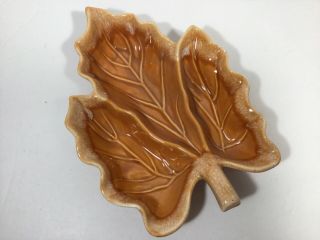 Vintage Hull Pottery Tangerine/orange Drip Leaf Shaped Candy Dish Fall Colors