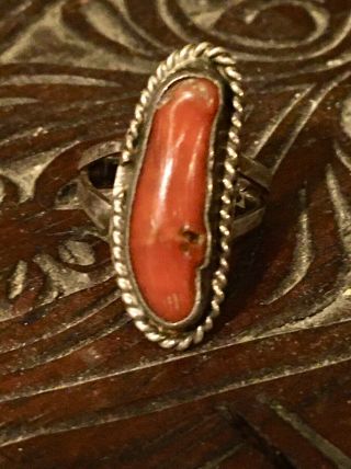 Vintage Navajo Sterling Silver Braided Coral 7/8” Ring Size 2,  3.  2g