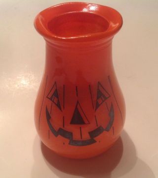 Vintage 50s 60s Mcm Gemco Halloween Pumpkin Jack O Lantern Glass Candle Lantern