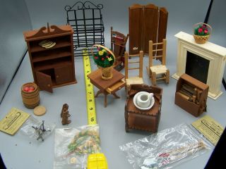 11 Vintage Miniature Doll House Wood Furniture Hutch,  Table Room Devider All Nos