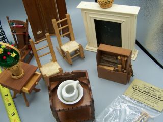 11 Vintage Miniature Doll House Wood Furniture Hutch,  Table Room Devider All NOS 2
