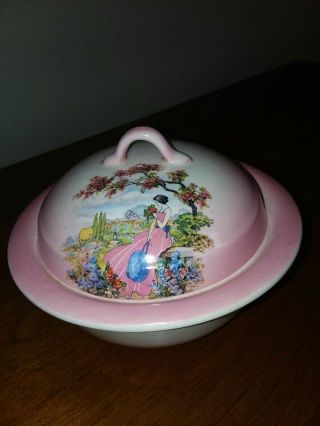 Vintage 3 Piece Covered Soap Dish Bowl Southern Bell Maiden