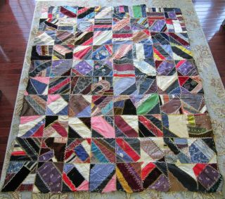 Antique Silk And Velvet Crazy Quilt Top 51 By 63 Inches