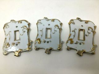 Set Of 3 Vintage Porcelain Lefton White And Gold Switch Plate Covers Regency