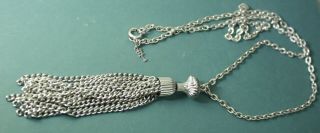 Vintage Crown Trifari Silver Tone Chain Necklace W/ Tassel 24 "