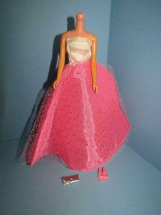 Vintage Barbie Clone Premier Francie Long Pretty Pink Gown,  Shoes And Purse
