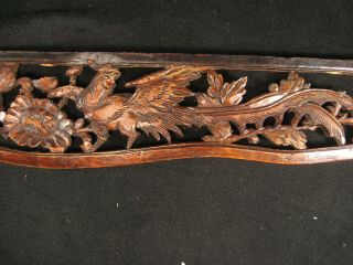Antique Chinese 150 Year Old Qing Dynasty Hand Carved Pheasant Phoenix Peony