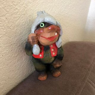 Henning Norway - Hand Carved Troll W/crown - Signed - Vintage Mid Century - 8”