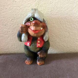 Henning Norway - Hand Carved Troll w/Crown - Signed - Vintage Mid Century - 8” 2