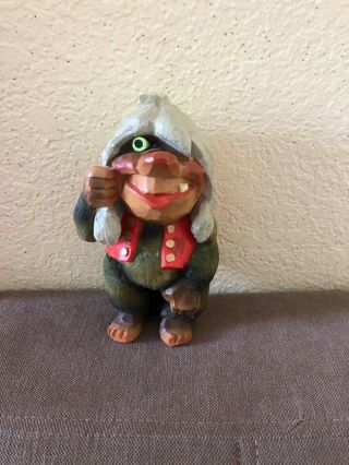 Henning Norway - Hand Carved Troll w/Crown - Signed - Vintage Mid Century - 8” 3