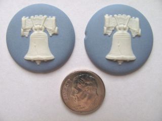Vintage Wedgwood Blue And White Jasper - 2 Unmounted Liberty Bell Medallions