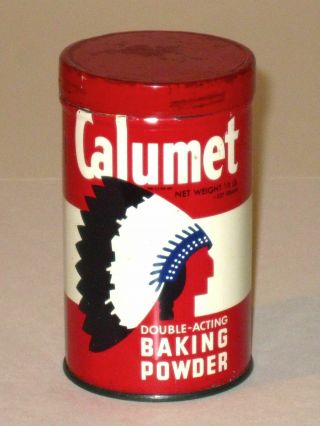 Vintage 1930s Calumet Baking Powder Advertising Tin Indian Chief Logo ½ Lb Can
