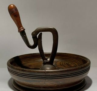 Vintage / Antique Nutcracker Wooden Bowl And Metal Nut Cracker W/wooden Handle