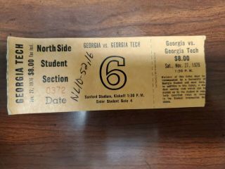 1976 Georgia Tech Vs Georgia Bulldogs Vintage College Football Ticket Stubs