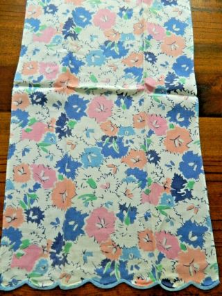 Vintage/antique D Porthault Tea/hand Towel Pink & Blue Floral Flax Linen 40s