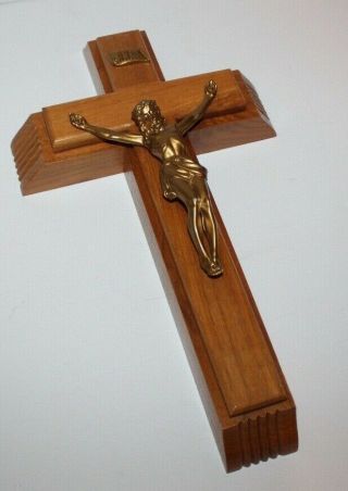 Vtg Wooden Crucifix Last Rites Sick Call With Candles & Holy Water Bottle
