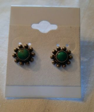 Vintage Navajo Sterling Silver Bezel Set Snake Eye Turquoise 1/2 " Stud Earrings
