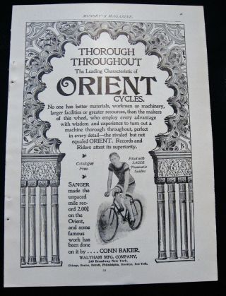 1896 Waltham Mfg.  Orient Cycle&waverley Indiana Bicycle Co.  2side Vtg Art Print Ad