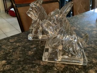 Clear Glass Scottie Dog Terriers Book Ends Vtg 1940s - 1950s