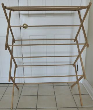 Vtg Worldsbest Industries Wood Folding Collapsible Clothes Laundry Drying Rack