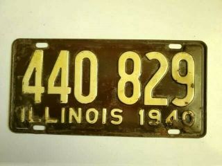 Old Vintage Single 1940 Illinois Metal Car Tag License Plate 440 - 829