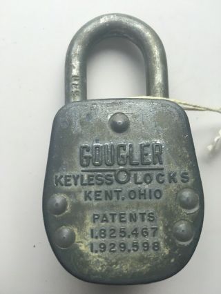 Vintage Gougler Keyless Lock Co.  Padlock with 4 Digit Combination. 3