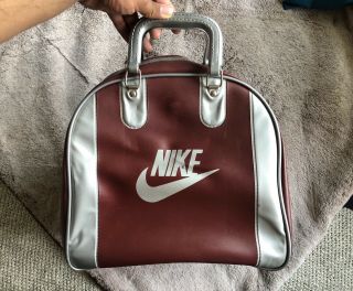 Vintage 80s Nike Swoosh Logo Leather Bowling Ball Bag