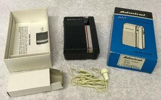 Vintage 1970s Admiral Model Pr 251 Pocket Transistor Am Radio W/ Accessories