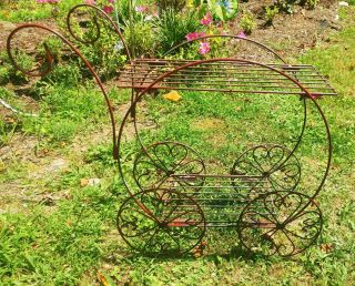 Vtg Metal Wire Plant Stand 2 Tier Flower Cart Style