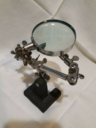 Vintage Jewelers Magnifying Glass Cast Iron Adjustable Table Top Base
