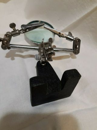 Vintage JEWELERS MAGNIFYING GLASS cast iron adjustable table top base 2