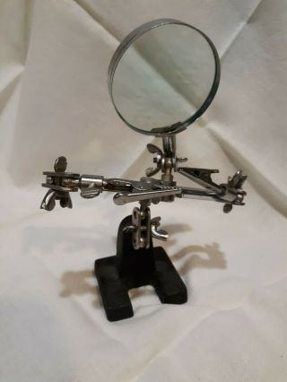 Vintage JEWELERS MAGNIFYING GLASS cast iron adjustable table top base 3