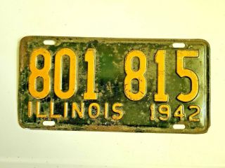 Old Vintage Single 1942 Illinois Metal Car Tag License Plate 801 - 815