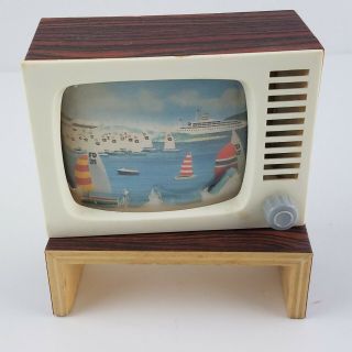 Antique Vintage German Dollhouse Tv With Stand It Changes Channels By Rolling