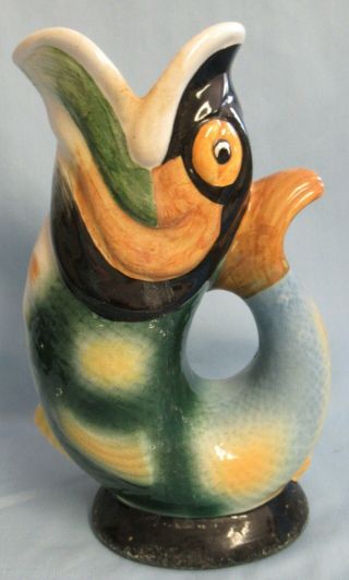 Vintage Majolica Royal Winton England Gurgling Jug Fish Vase/pitcher