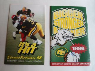 Vintage 1996 & 1998 Edmonton Eskimos Cfl Football Schedules