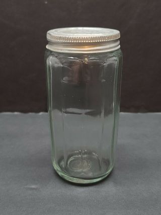 Vintage Antique Glass Hoosier Cabinet Jar Canister Lid Tea Kitchen Embossed Old