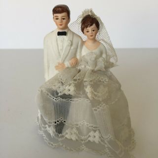 Vintage Bisque Bride Groom Figurine Wedding Cake Topper Japan