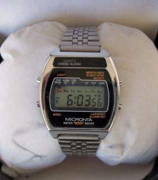 Vintage Micronta Digital Alarm Chrono Wristwatch Radio Shack Stainless Steel 80s