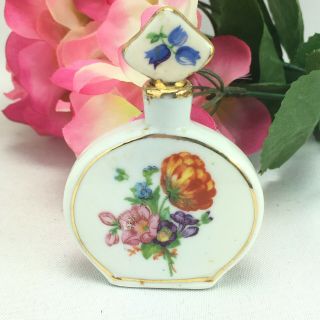 Vintage Mini Porcelain German Perfume Bottle Floral Gold Trim