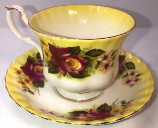 Vintage Royal Albert " Yellow " With Roses Teacup & Saucer Bone China England