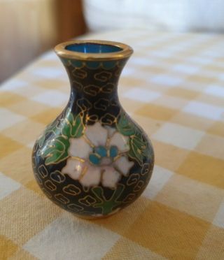 Vintage Chinese Miniature Blue Cloisonne Vase - Blue Based
