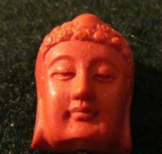 Vintage Antique Intaglio Carved Red Cinnabar Chinese Buddha Gold Charm Fob